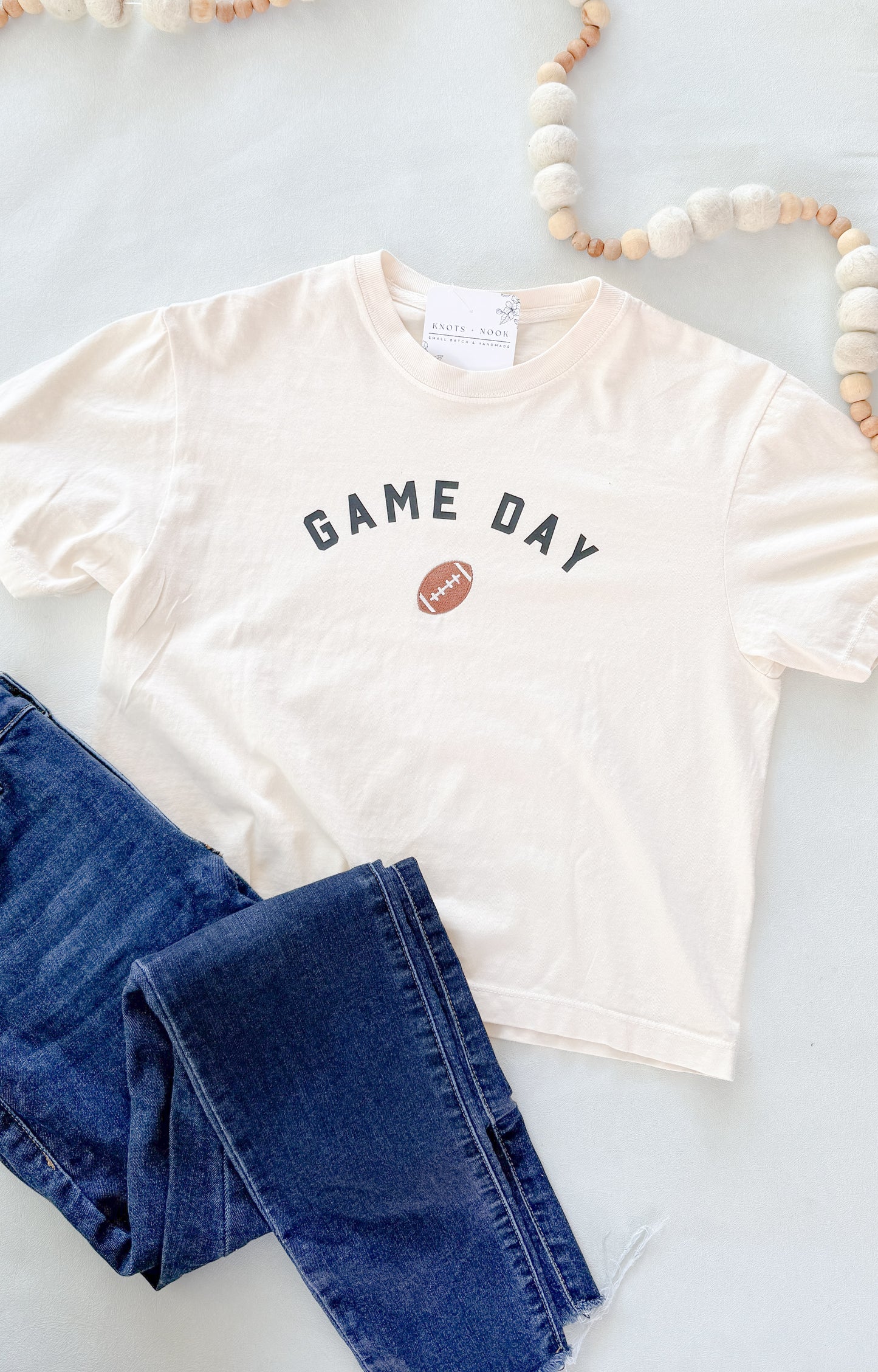 GAME DAY EMBROIDERED FOOTBALL BOXY CROP SHIRT