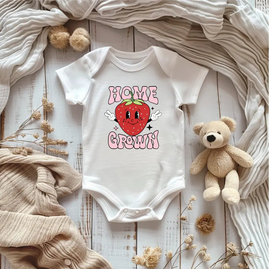 HOME GROWN STRAWBERRY BABY ONESIE knotsandnook