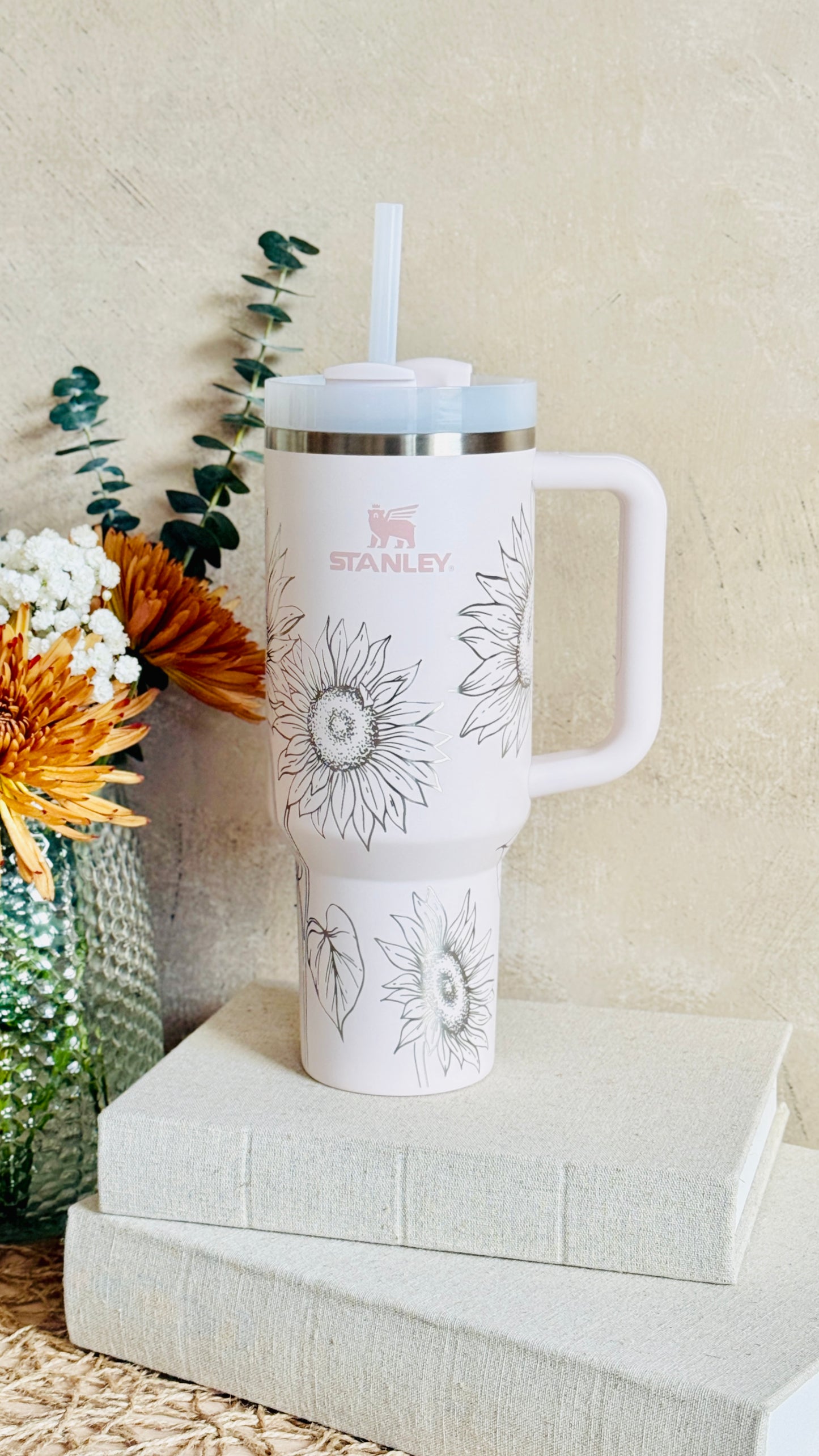 Sunflower Laser Engraved Stanley 40oz Quencher Tumbler