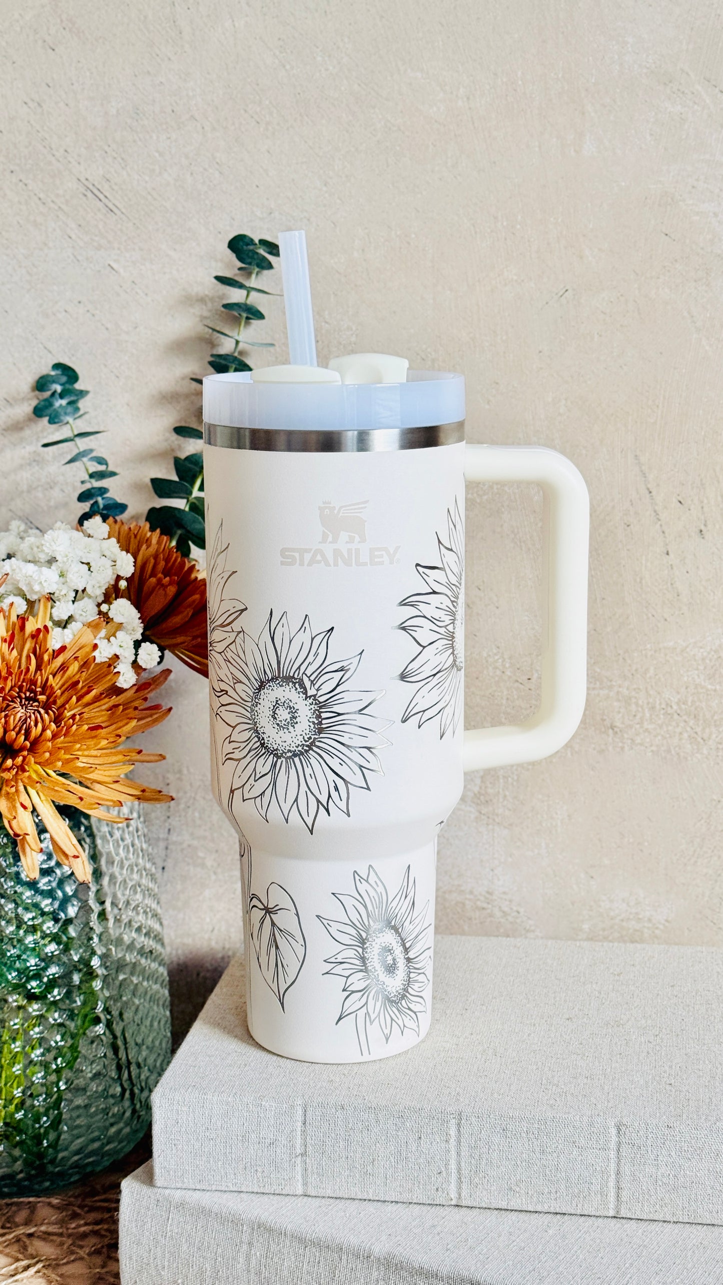 Sunflower Laser Engraved Stanley 40oz Quencher Tumbler