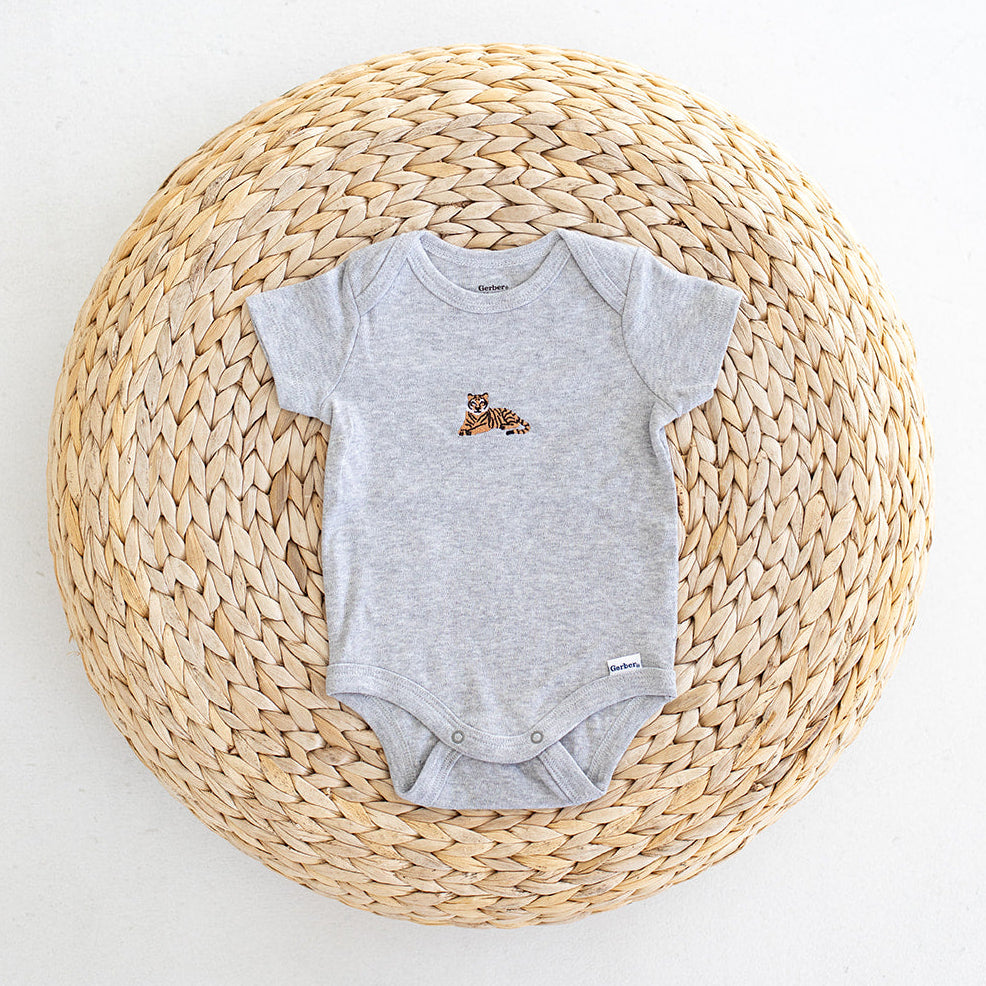 EMBROIDERED TIGER BABY BODYSUIT