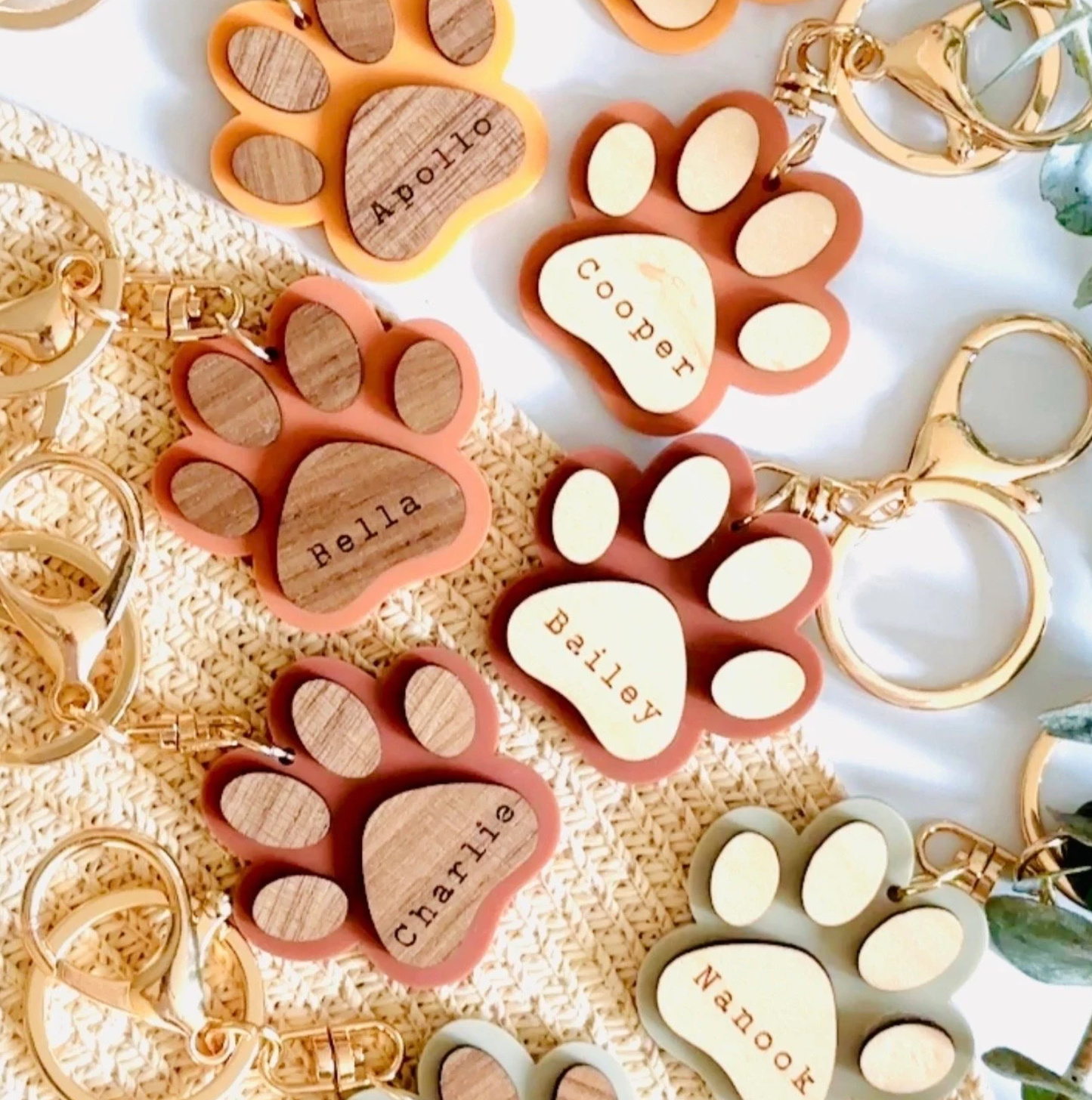 Custom Engraved Dog Name Paw Print Keychain