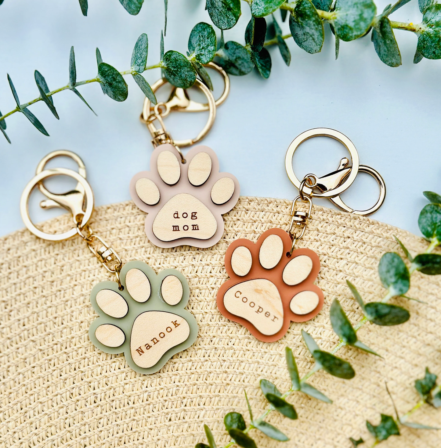 Custom Engraved Dog Name Paw Print Keychain