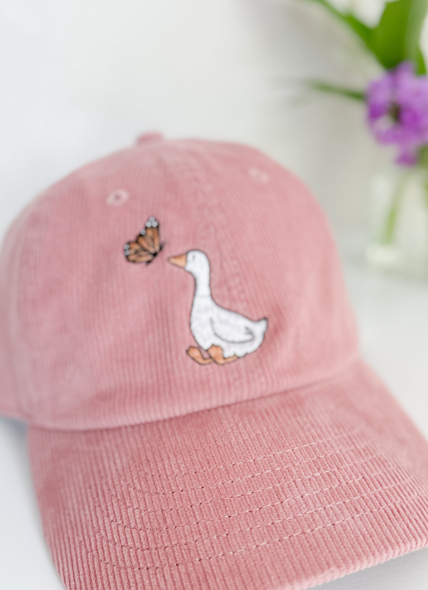 GOOSE AND BUTTERFLY EMBROIDERED HAT