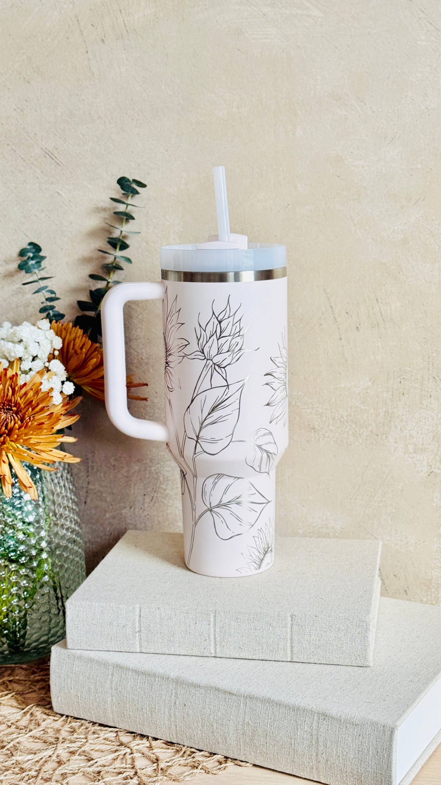 Sunflower Laser Engraved Stanley 40oz Quencher Tumbler