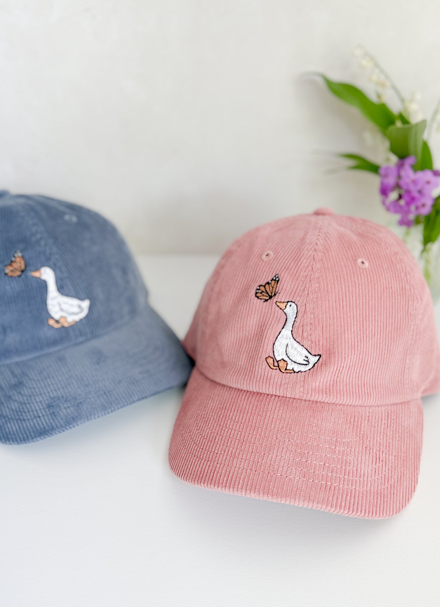 GOOSE AND BUTTERFLY EMBROIDERED HAT
