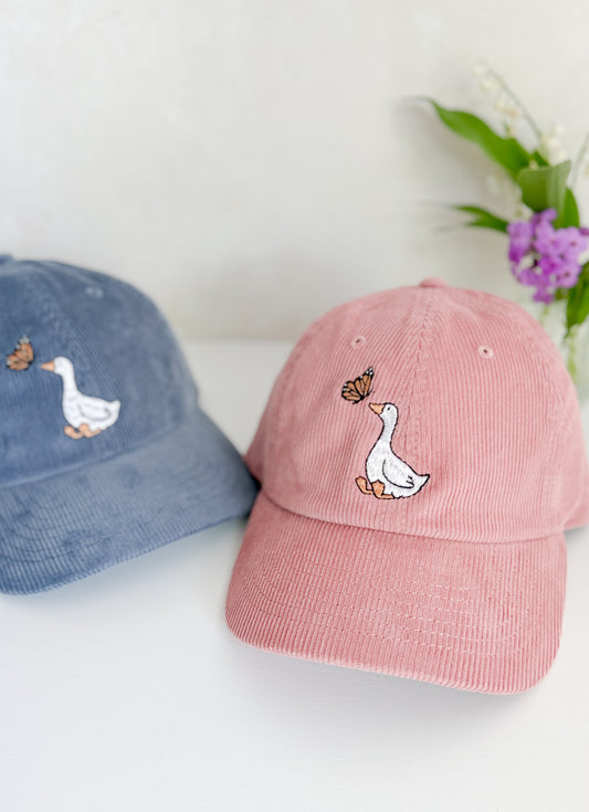 GOOSE AND BUTTERFLY EMBROIDERED HAT