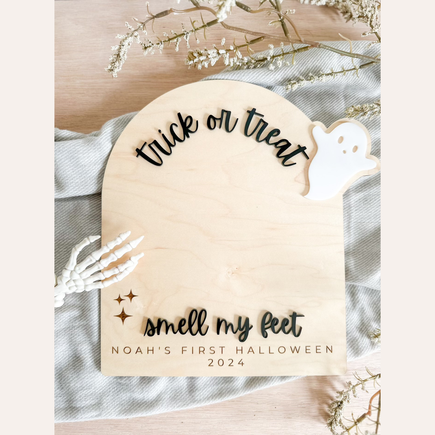 Footprint or Handprint Halloween Keepsake Board - Trick or Treat | Our Little Boo Board