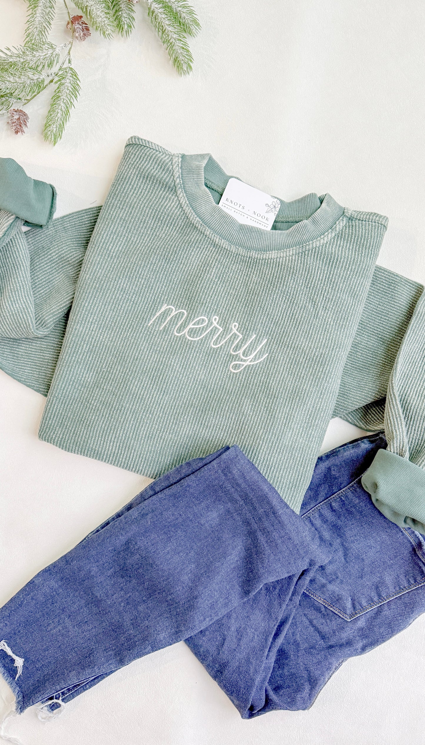 MERRY EMBROIDERED RIBBED SWEATSHIRT