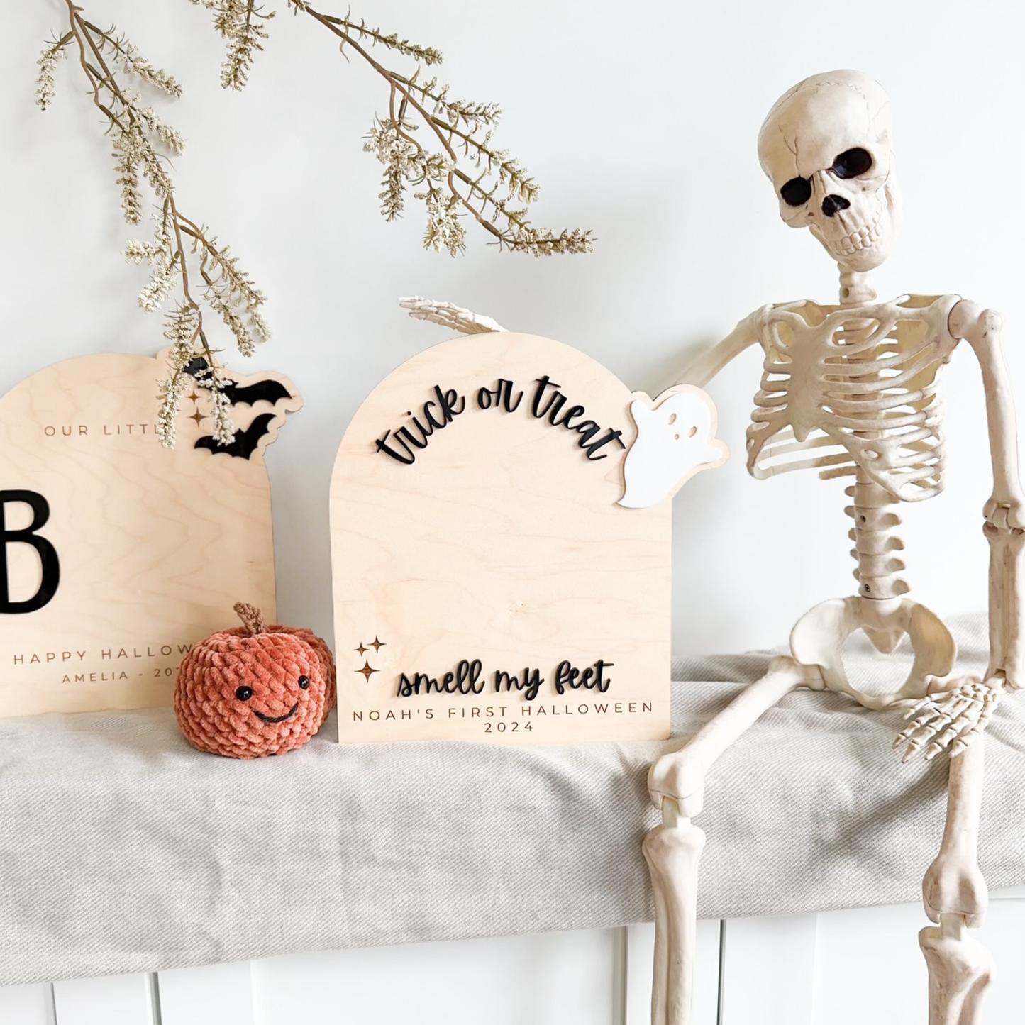 Footprint or Handprint Halloween Keepsake Board - Trick or Treat | Our Little Boo Board