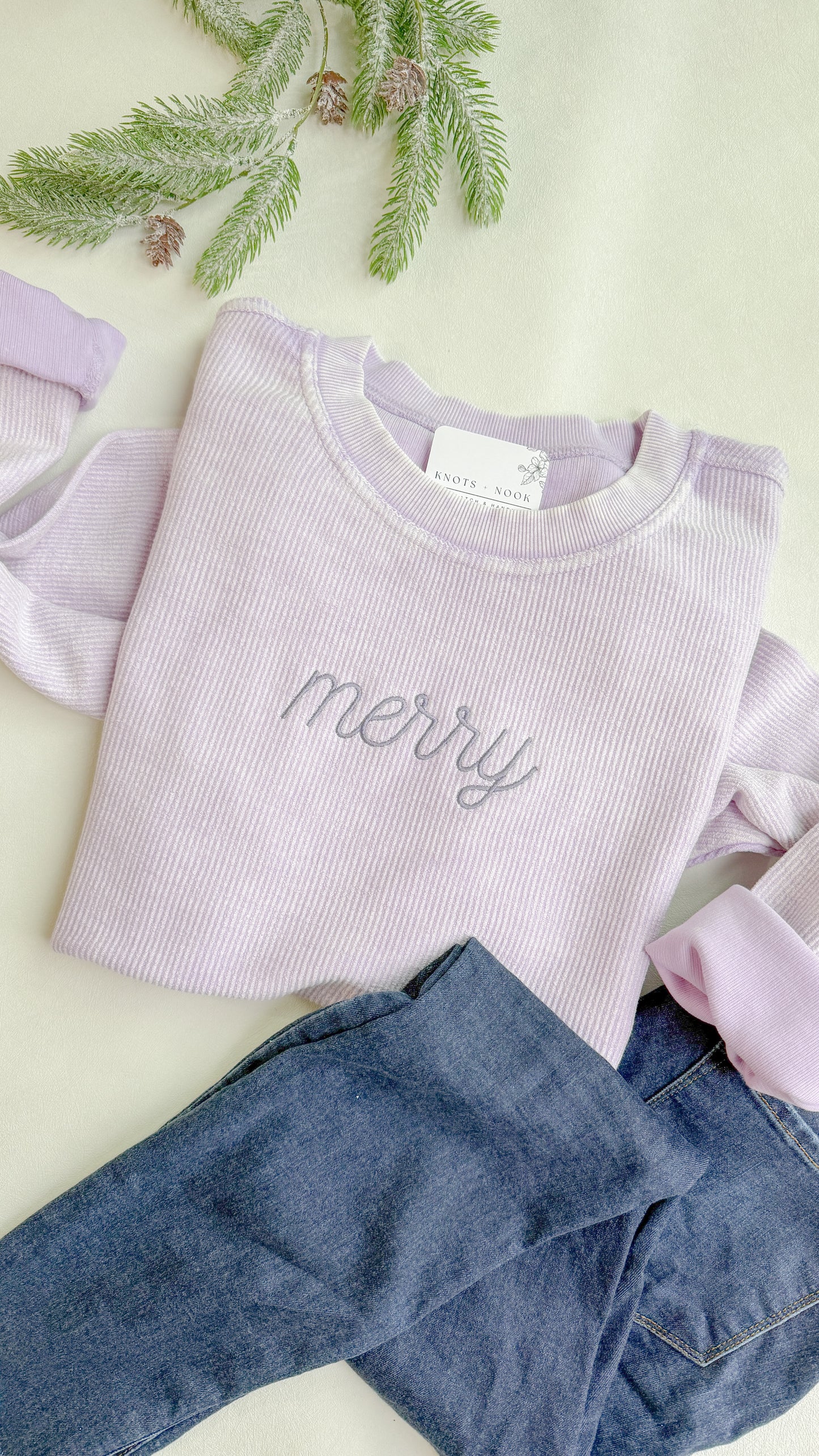 MERRY EMBROIDERED RIBBED SWEATSHIRT