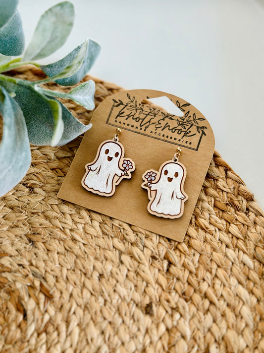 Friendly Ghosts with Flowers Earrings