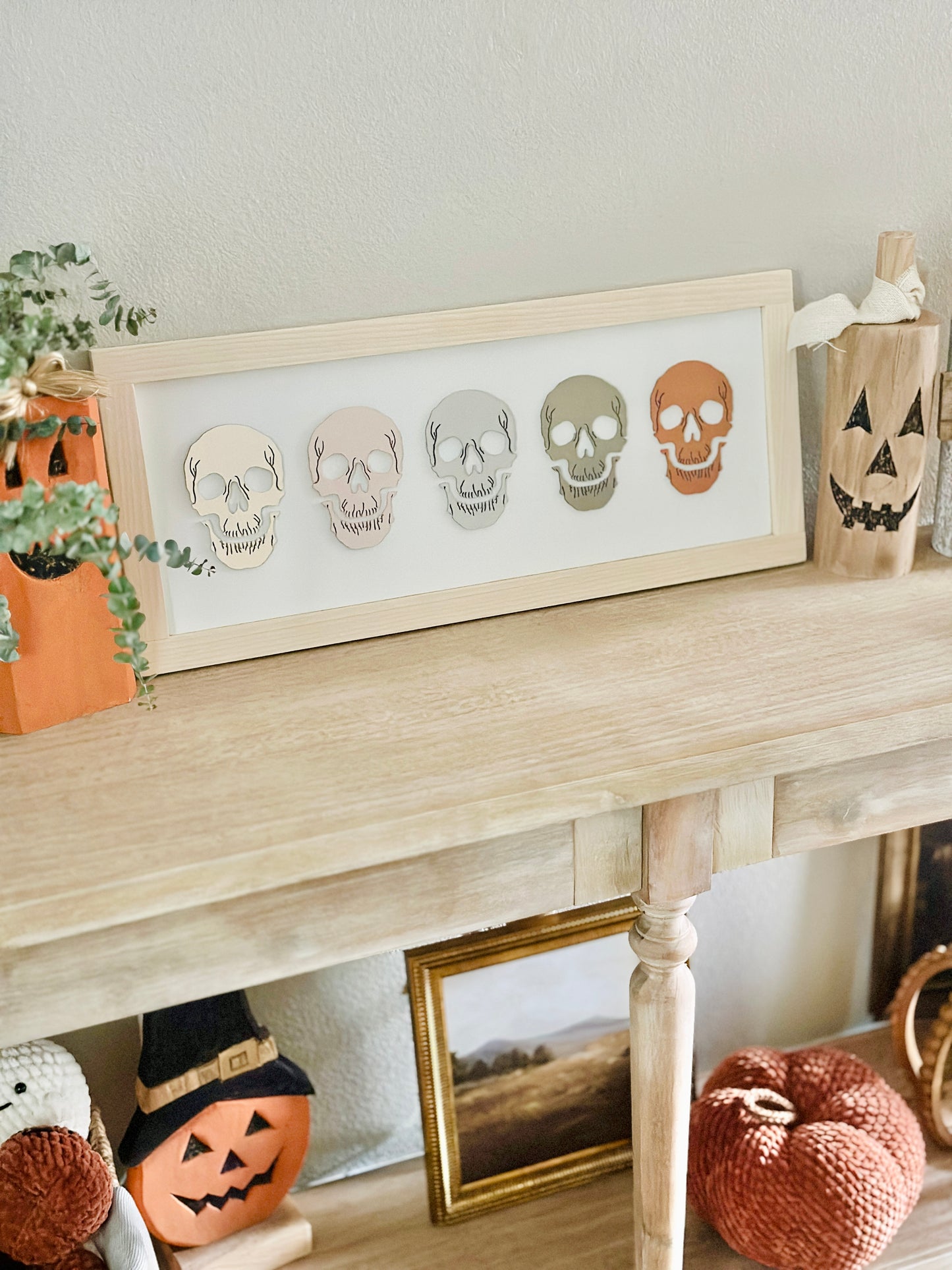 Halloween Wood Sign - Five Skulls - 26x12