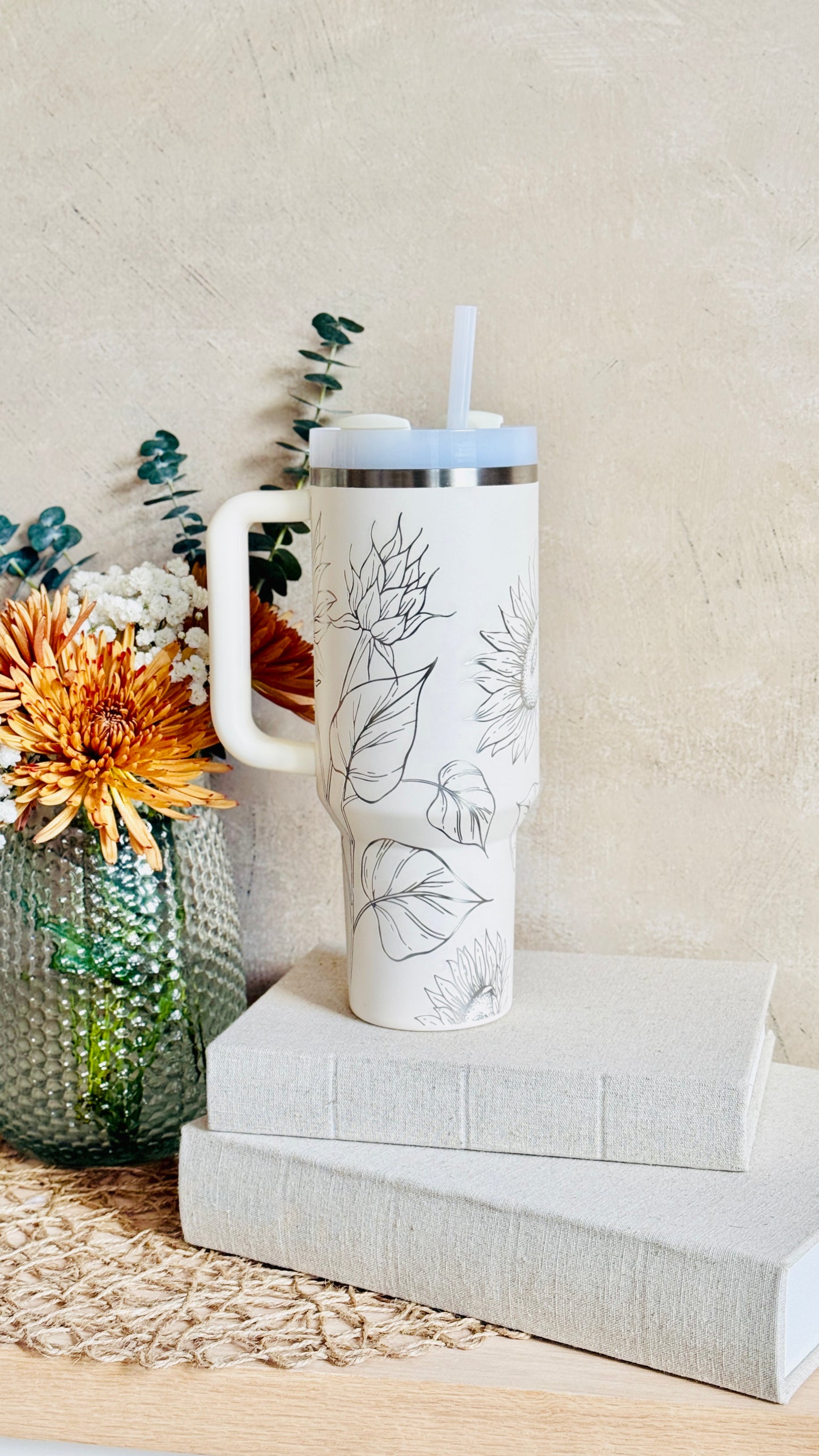 Sunflower Laser Engraved Stanley 40oz Quencher Tumbler