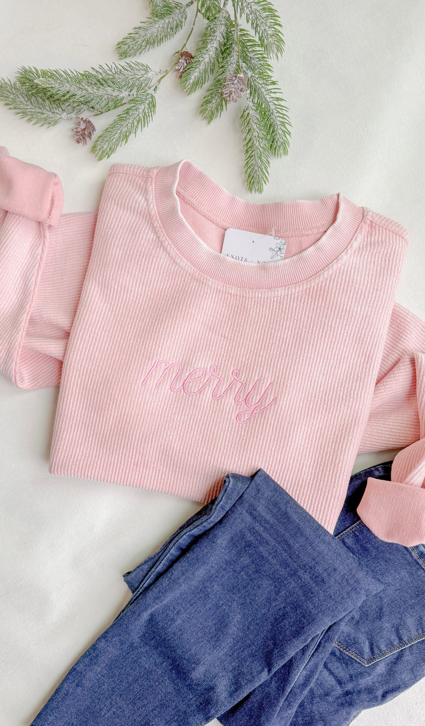 MERRY EMBROIDERED RIBBED SWEATSHIRT
