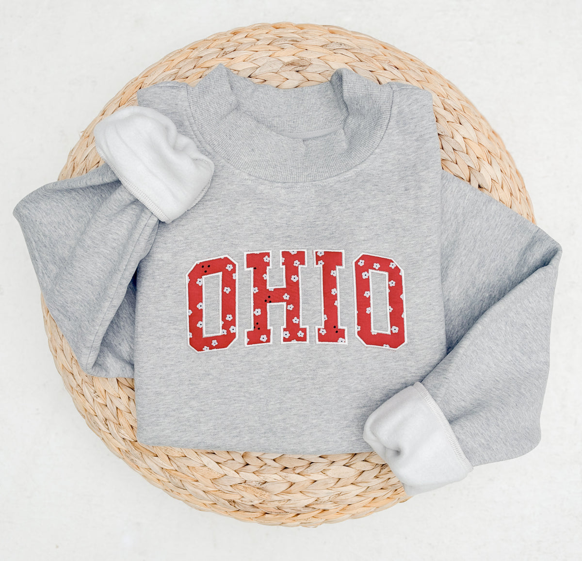 RED OHIO MOCKNECK APPLIQUE SWEATSHIRT