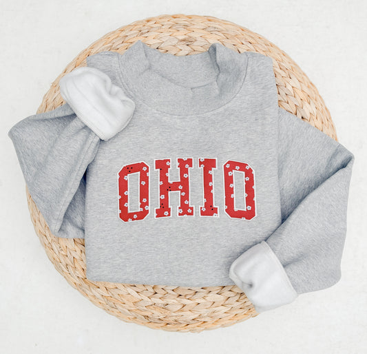 RED OHIO MOCKNECK APPLIQUE SWEATSHIRT