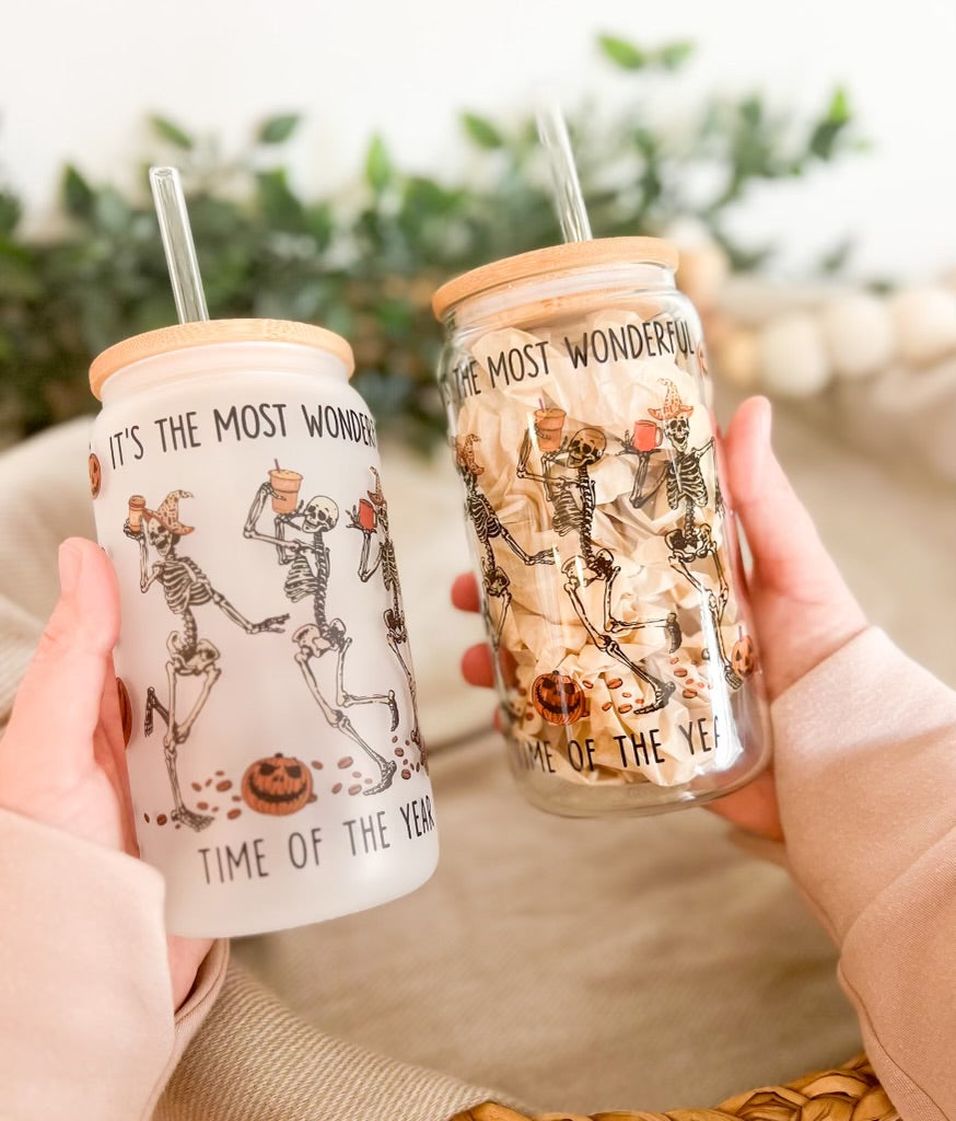 Most Wonderful Time of the Year Skeleton Glass Tumbler