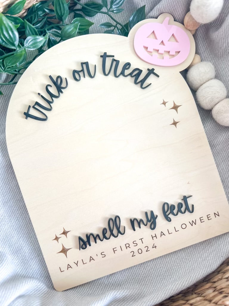 Footprint or Handprint Halloween Keepsake Board - Trick or Treat | Our Little Boo Board