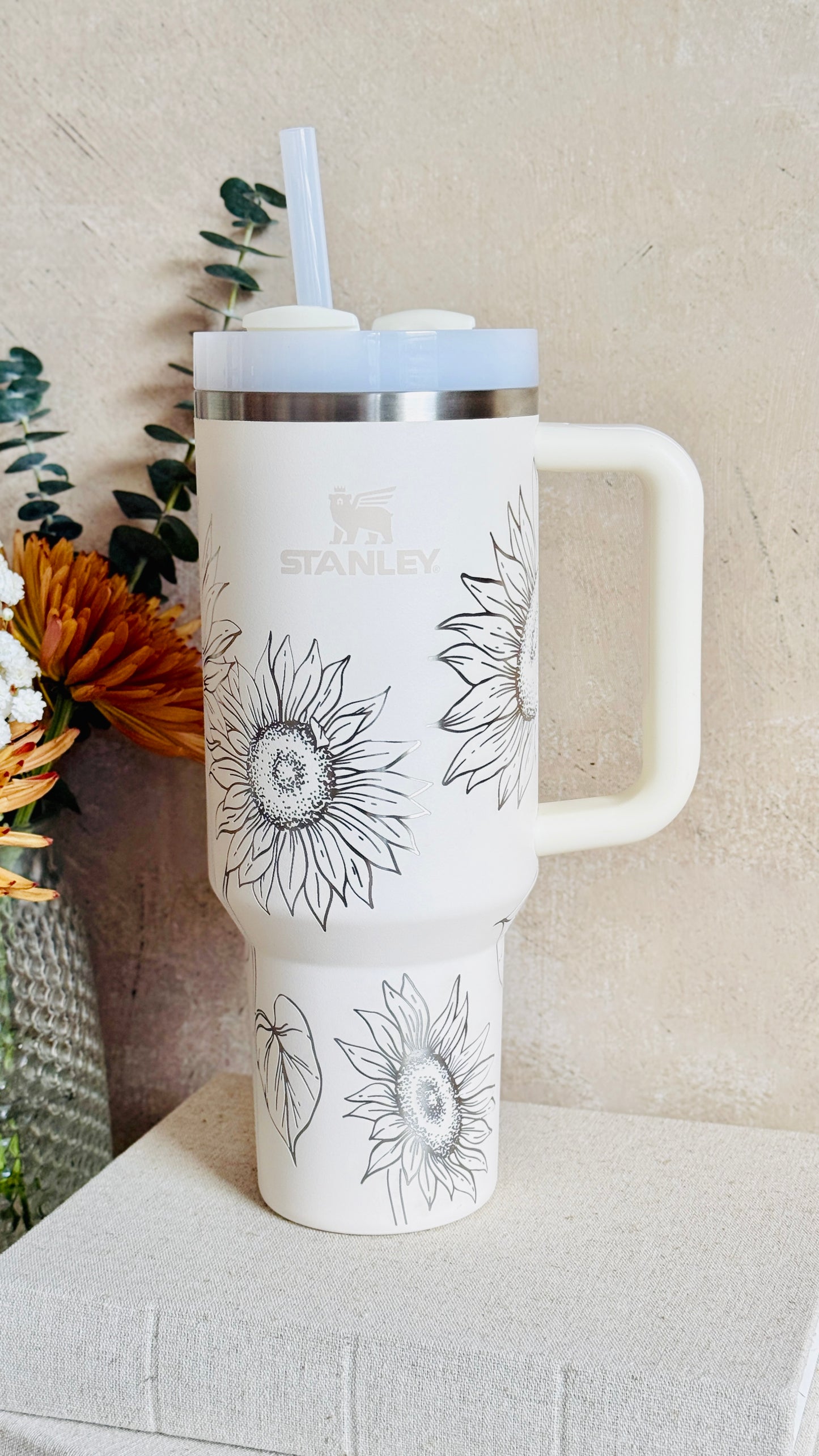 Sunflower Laser Engraved Stanley 40oz Quencher Tumbler