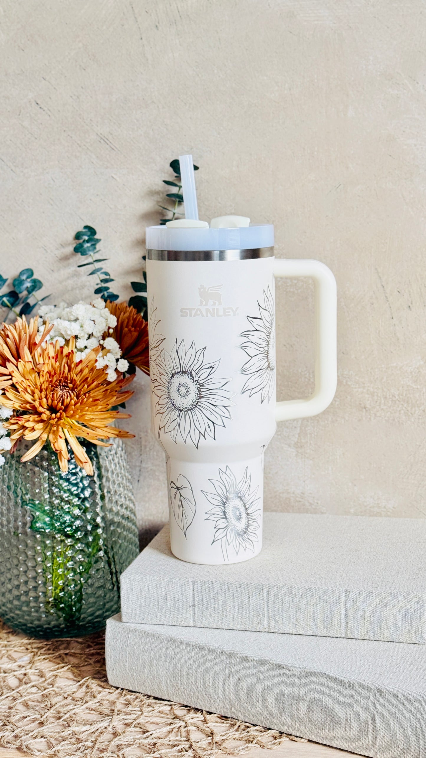 Sunflower Laser Engraved Stanley 40oz Quencher Tumbler