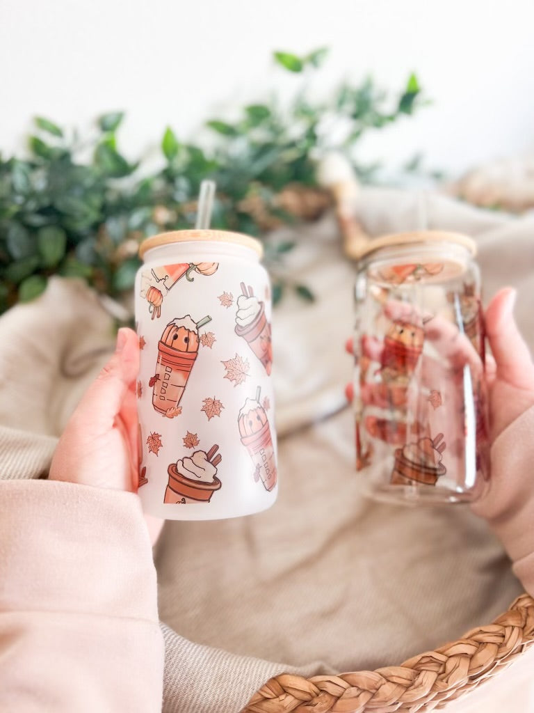 Autumn Leaves and Coffee Glass Tumbler