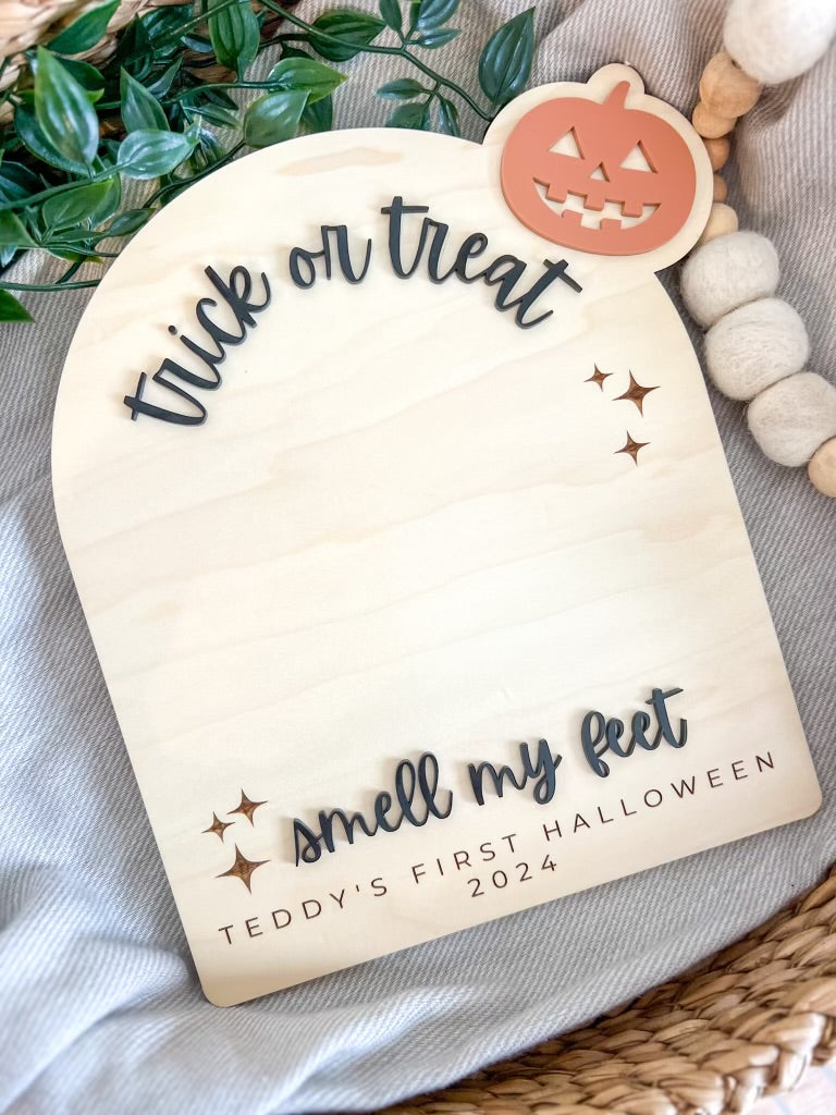 Footprint or Handprint Halloween Keepsake Board - Trick or Treat | Our Little Boo Board