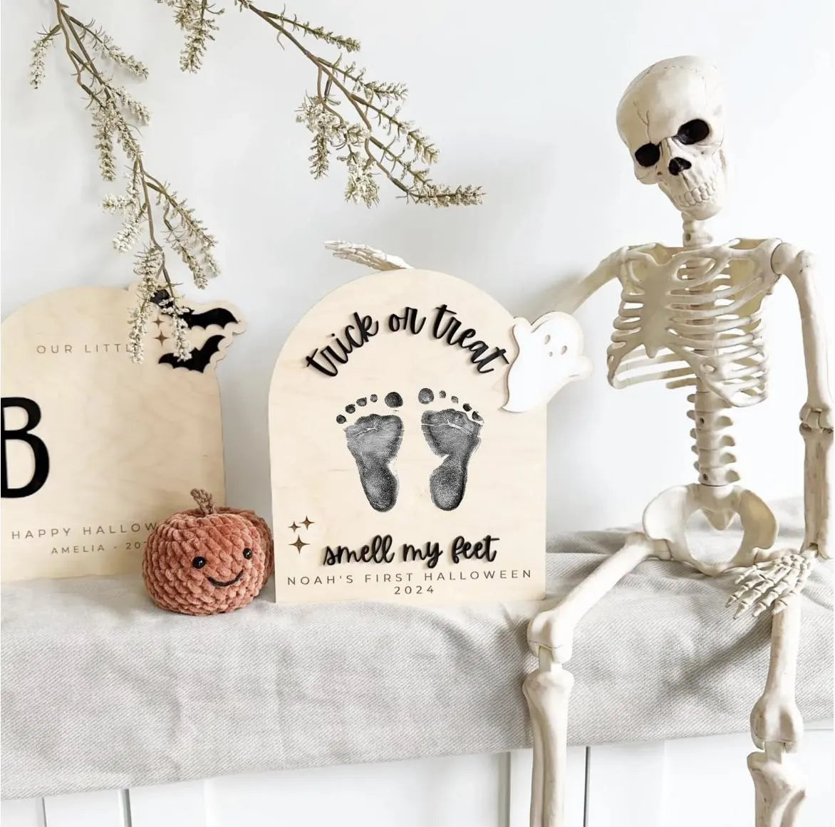 Footprint or Handprint Halloween Keepsake Board - Trick or Treat | Our Little Boo Board