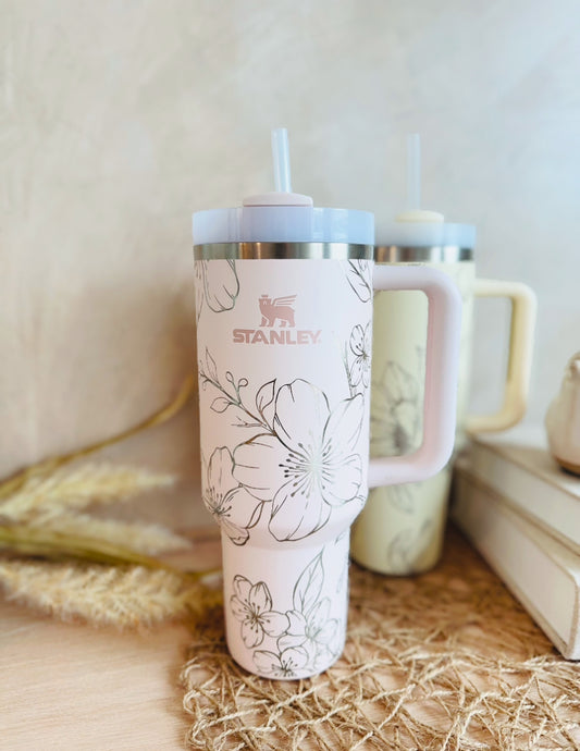 Cherry Blossom Laser Engraved Stanley 40oz Quencher Tumbler