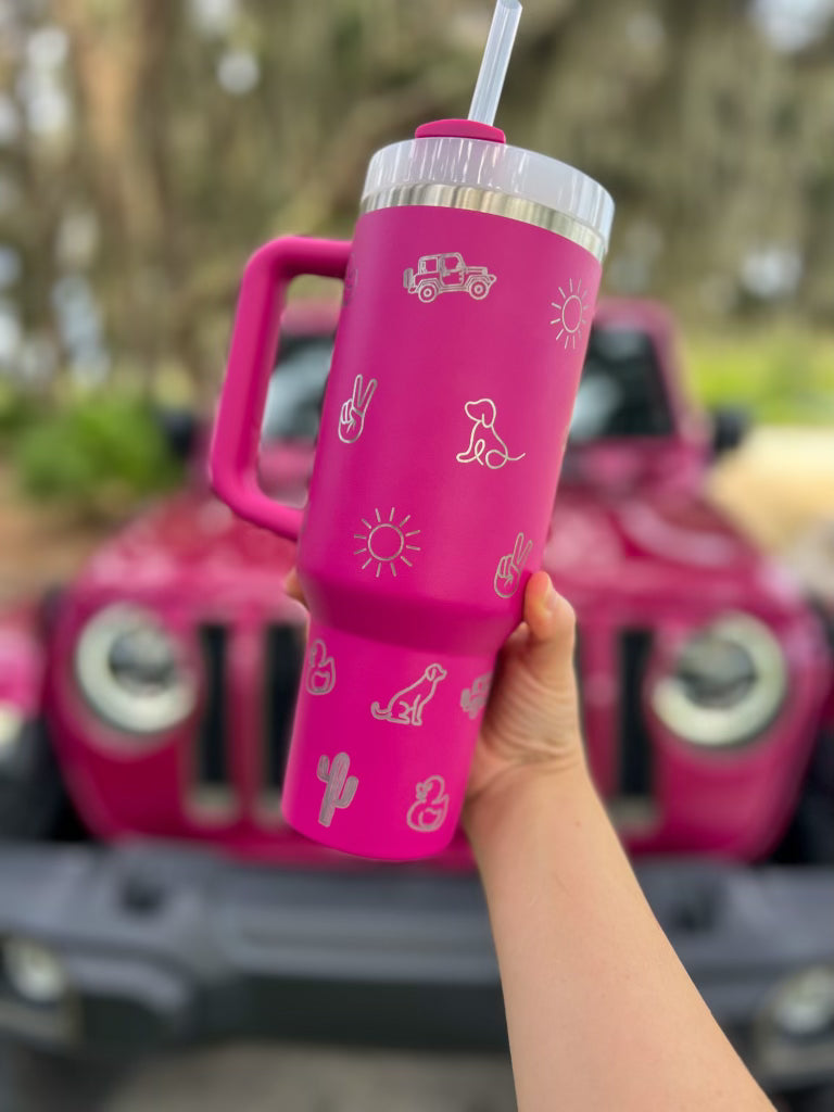 Tuscadero Jeep Life Laser Engraved Fuchsia 40oz Stanley Tumber