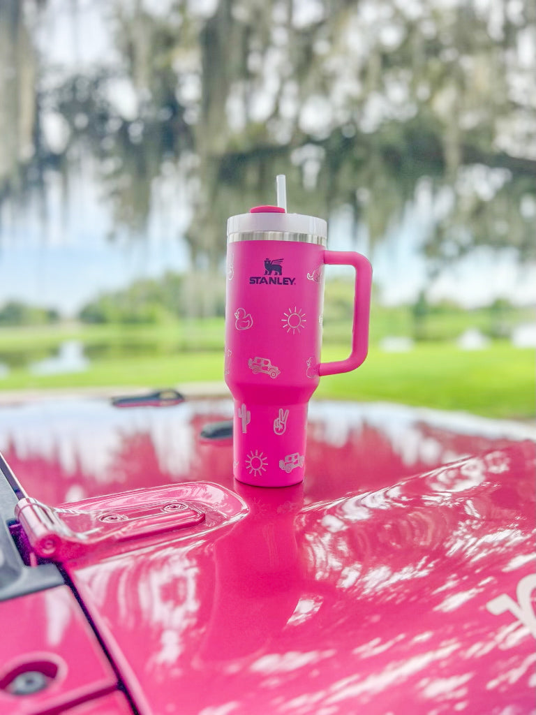 Tuscadero Jeep Life Laser Engraved Fuchsia 40oz Stanley Tumber