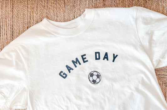 GAME DAY EMBROIDERED SOCCER BOXY CROP SHIRT