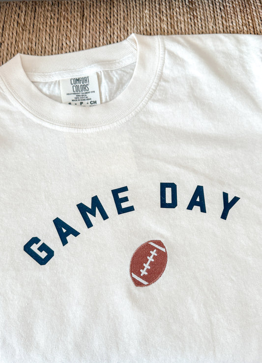 GAME DAY EMBROIDERED FOOTBALL BOXY CROP SHIRT