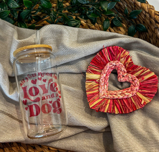 Valentine's All You Need is Love and a Dog Clear Glass Tumbler