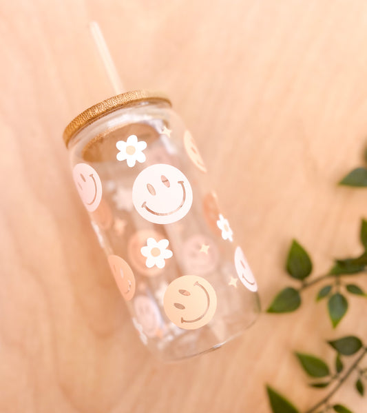 Hippie Smiley Glass Tumbler