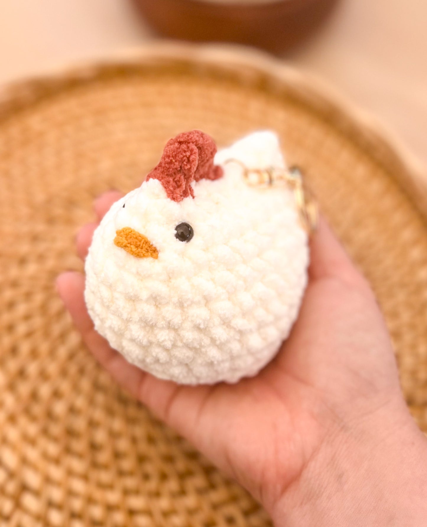 Chicken Keychain - Handmade Crochet Plushie Keychain