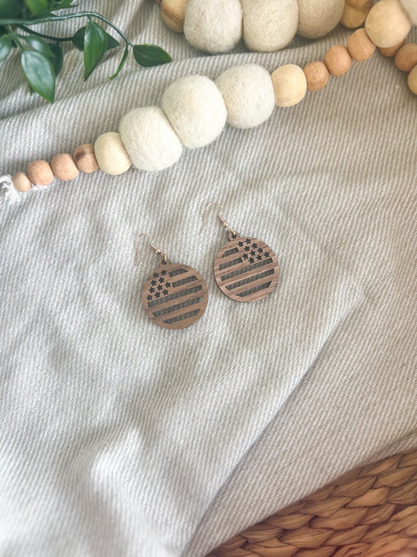 US Flag Wood Earrings