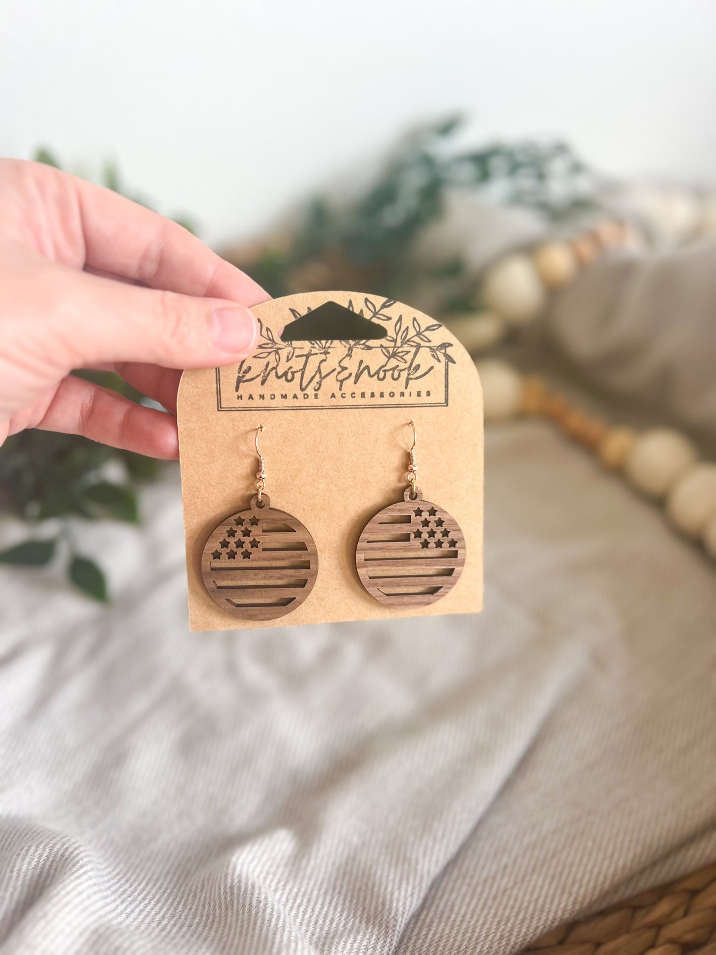 US Flag Wood Earrings