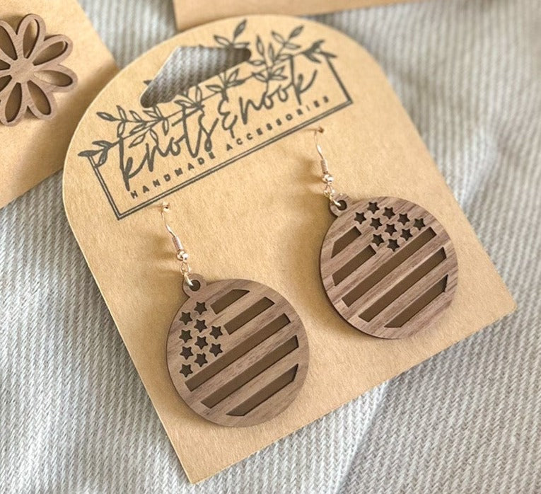 US Flag Wood Earrings