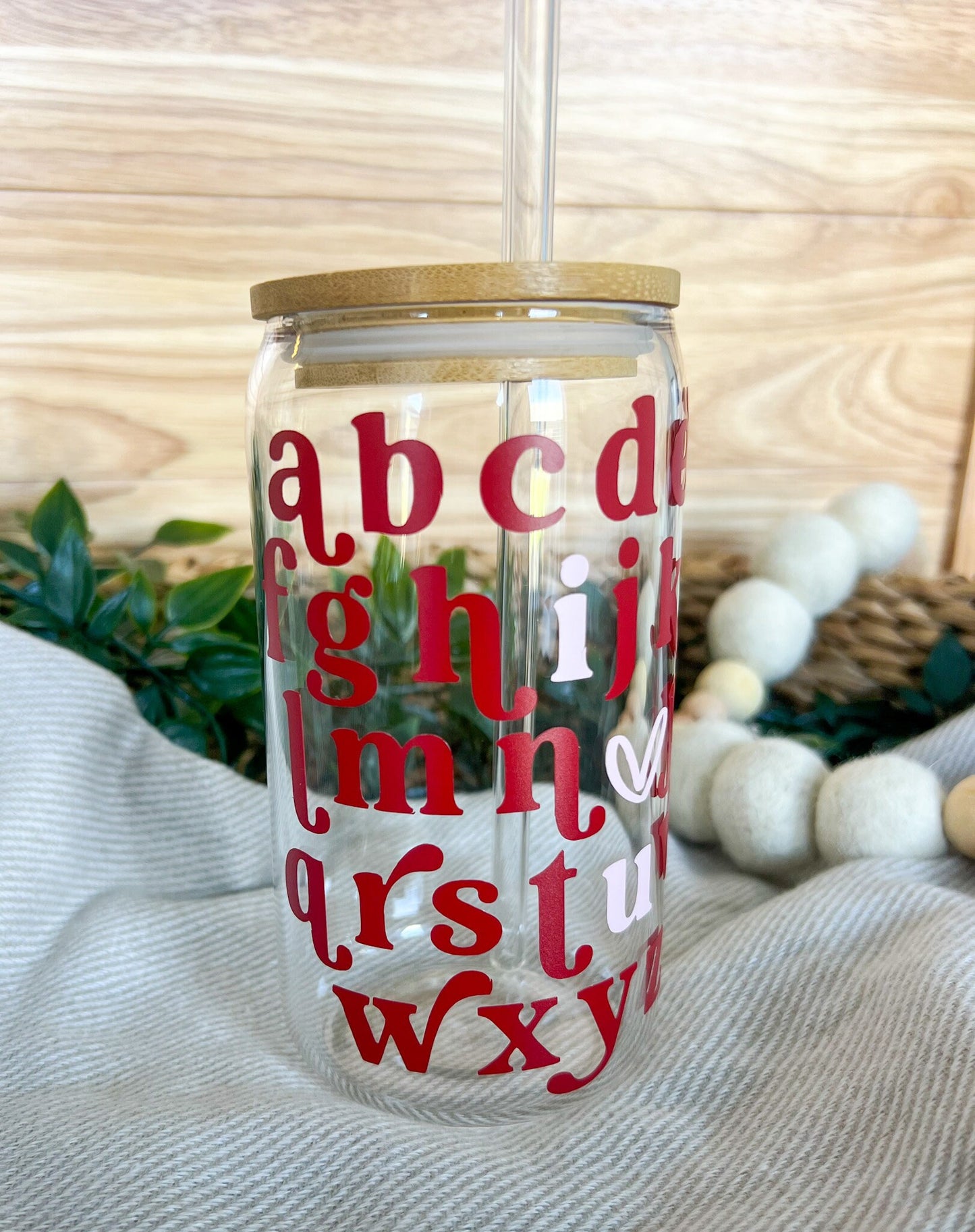 Alphabet I <3 U Clear Glass Tumbler