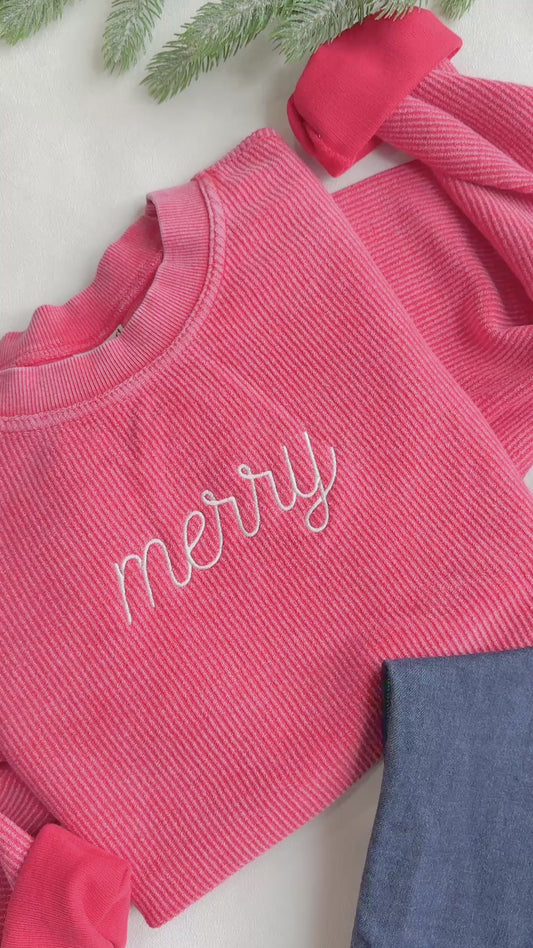 MERRY EMBROIDERED RIBBED SWEATSHIRT